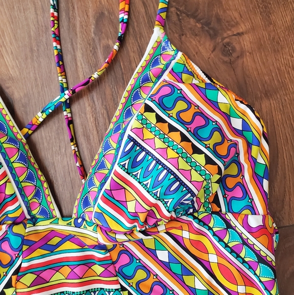 Trina Turk Peruvian Stripe Colorful Swimsuit sz 14 - Picture 6 of 10